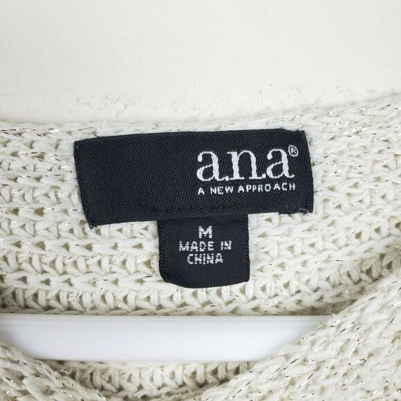 a.n.a. Sparkle Sweater Pull Over Top Womens Size M Cream Open Knit Dolman - Picture 4 of 8